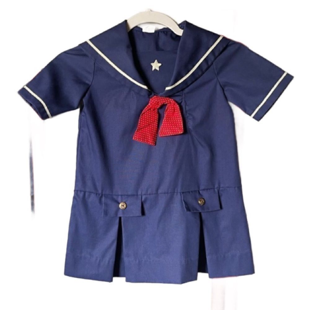 Girls Handmade Navy Blue Nautical Pleated Collared Dress (10/12 Girls)